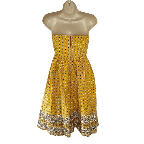 Anthropologie Girls From Savoy Yellow Bandana Strapless Dress Womens size 4 - Picture 4 of 11